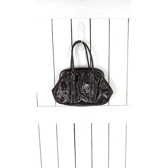 90s vintage brown croc faux leather handbag purse - Picture 1 of 6